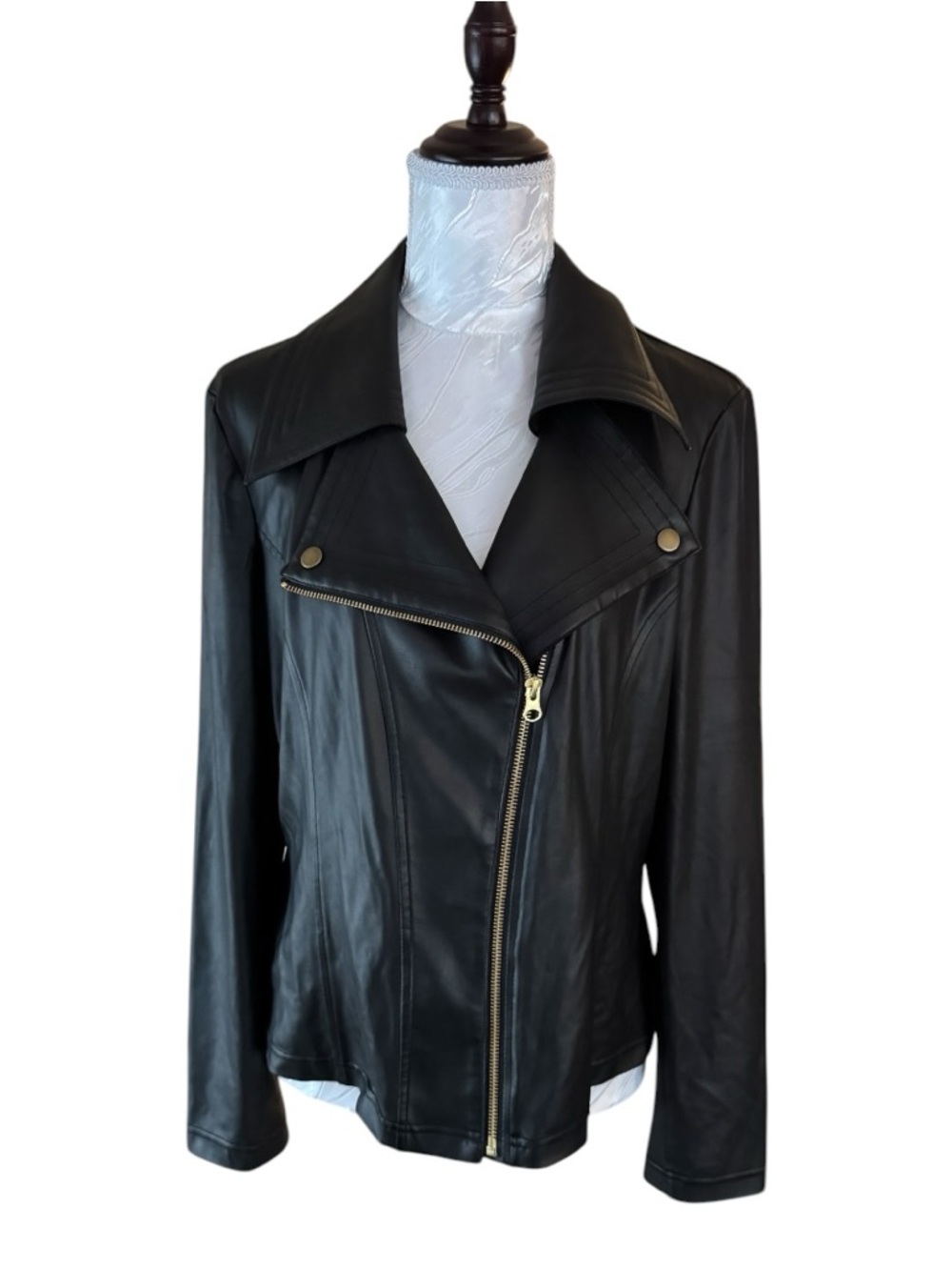 CLARA SUNWOO Liquid Black Faux Leather Asymmetrical Zip Jacket